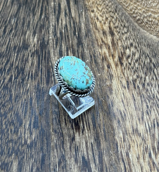Native American Navajo Handmade Sterling Silver Royston Turquoise Ring Size 8