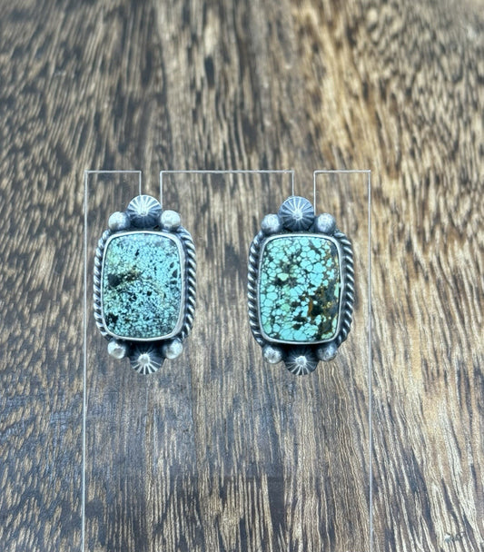Navajo Handmade Sterling Silver Blackjack Turquoise Old Look Post Stud Earrings