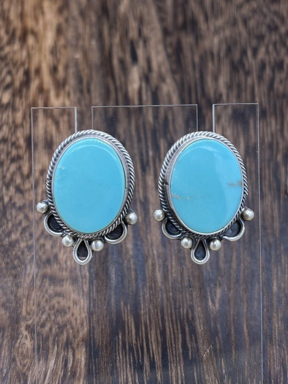 Native American Sterling Silver Navajo Handmade Turquoise Post Stud Earrings