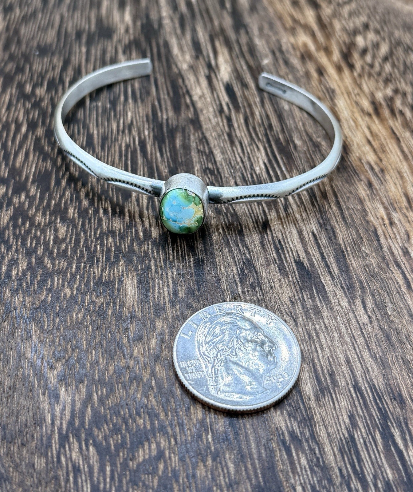 Navajo Handmade Sterling Silver Sonoran Gold Turquoise Stacker Cuff Bracelet