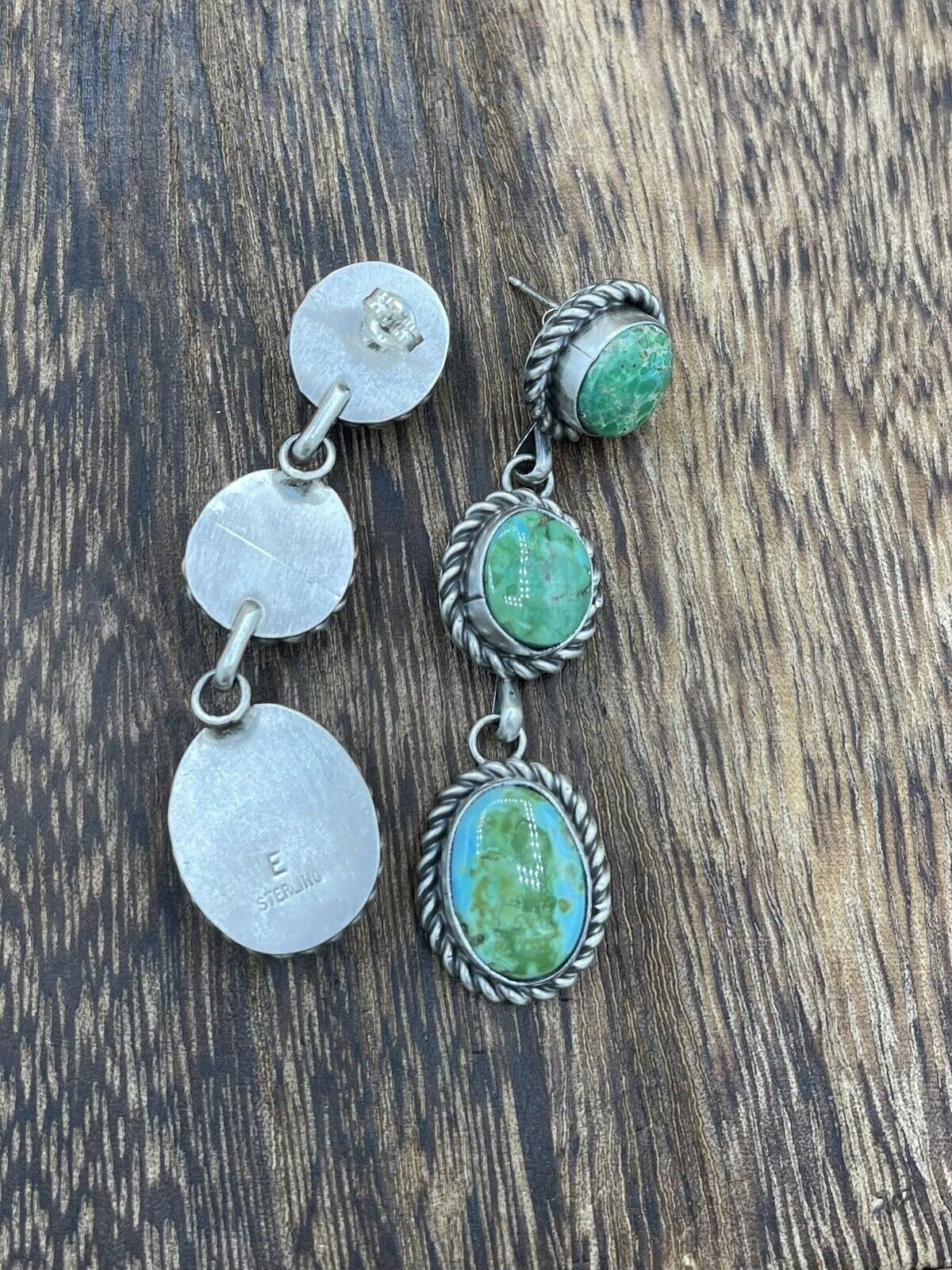 Native American Navajo Handmade Sterling Silver Turquoise Post Dangle Earrings