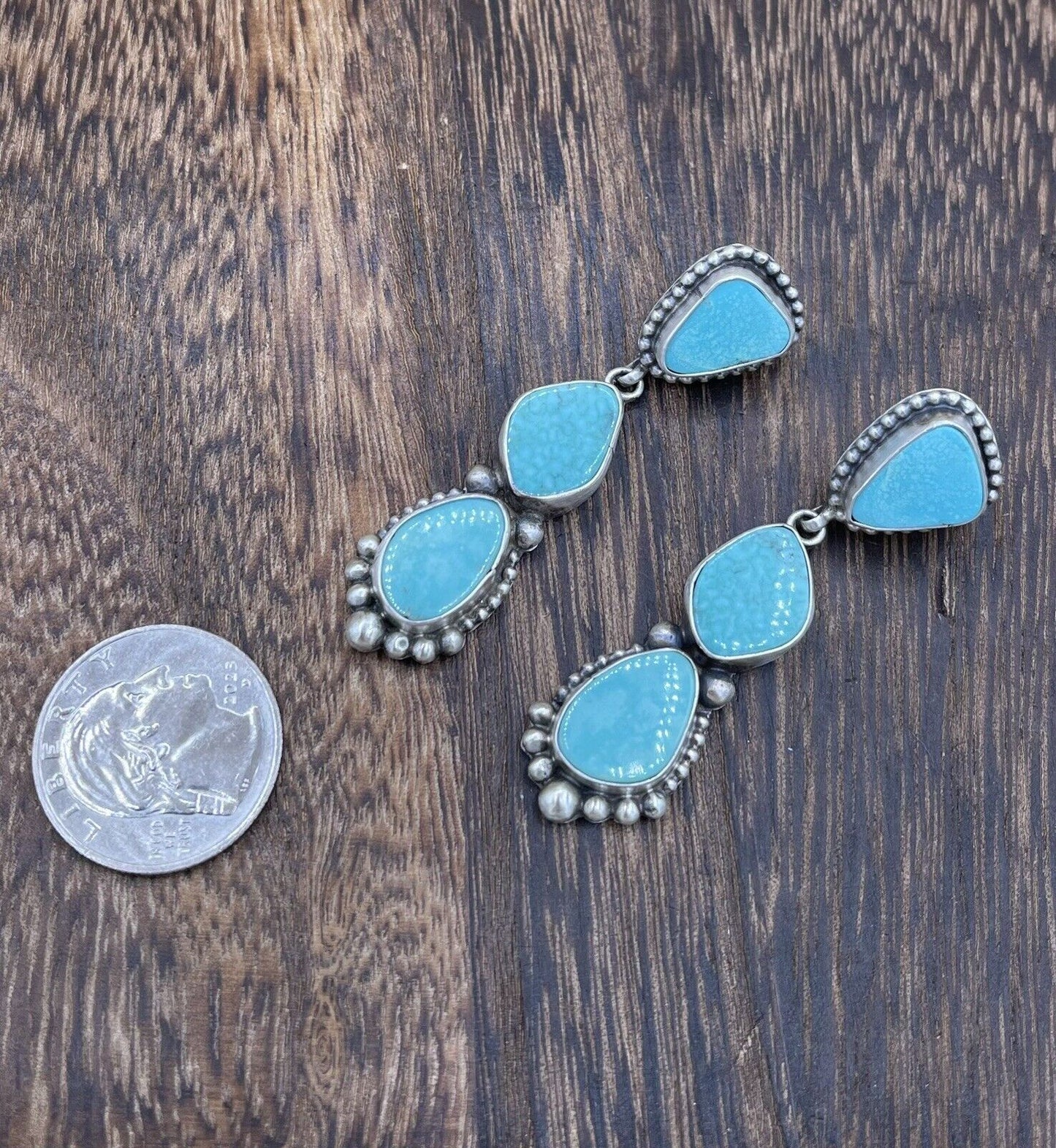 Native American Sterling Silver Navajo Handmade Turquoise Post Dangle Earrings