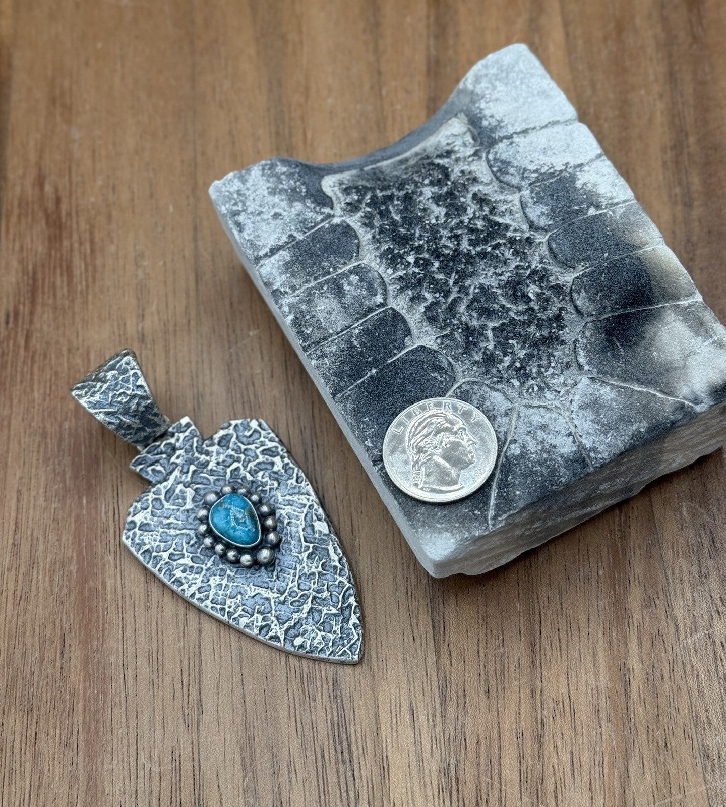 Navajo Silver Blue Ridge Turquoise Arrowhead Pendant Tufa Cast By Merle House