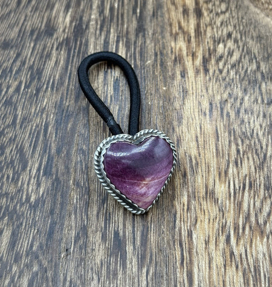 Native American Navajo Handmade Sterling Silver Purple Spiny Oyster Hair Tie