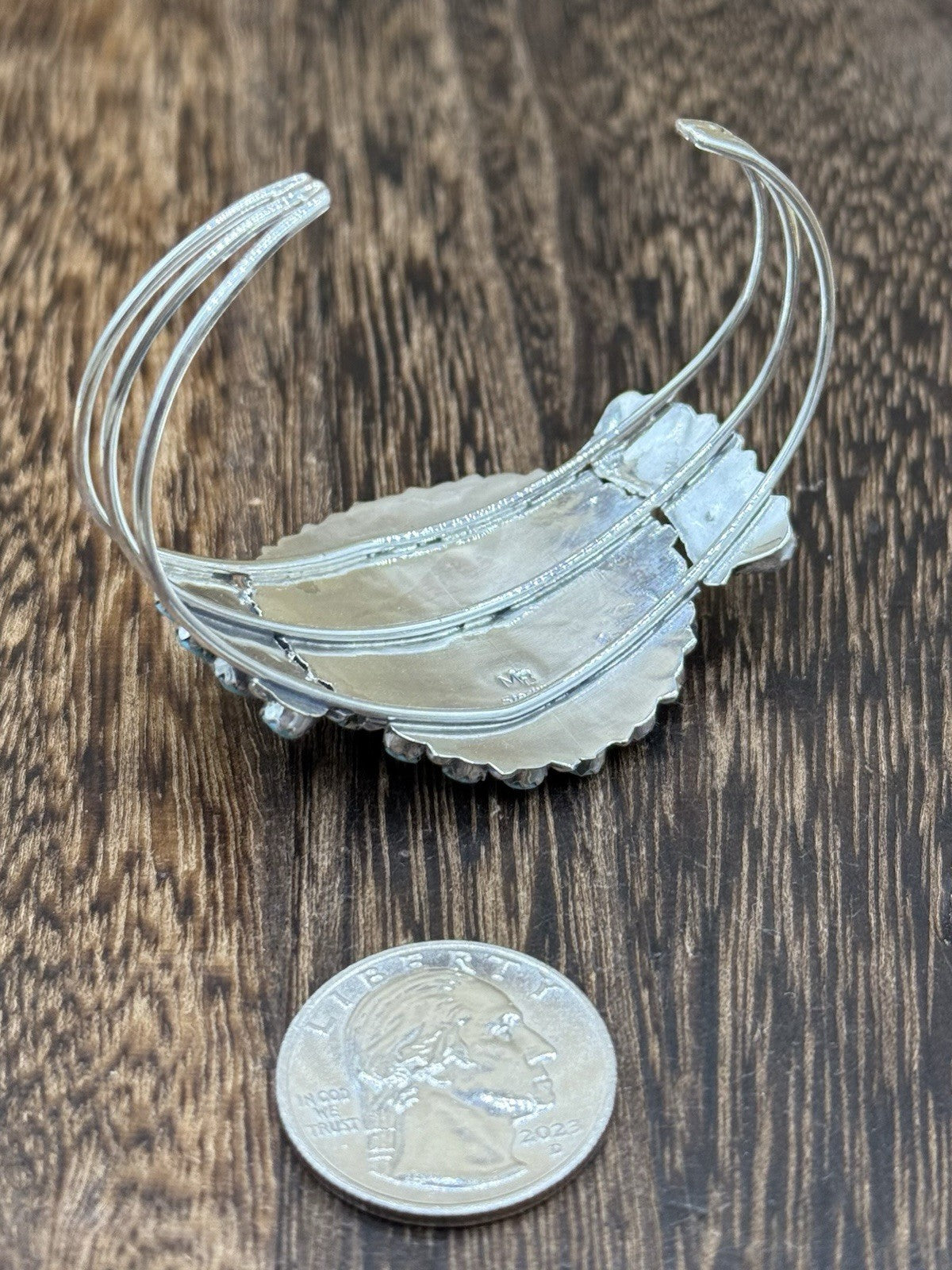 Native American Navajo Handmade Sterling Silver Turquoise Cluster Cuff Bracelet