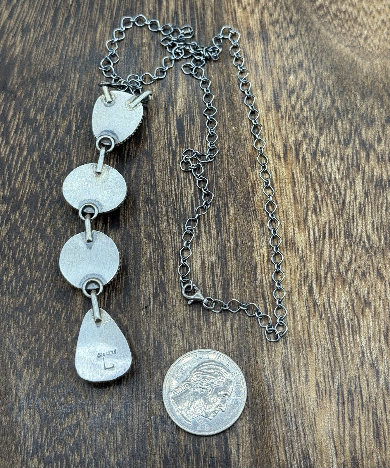 Navajo Handmade Sterling Silver Multi Color Mixed Stone Lariat Necklace 18”