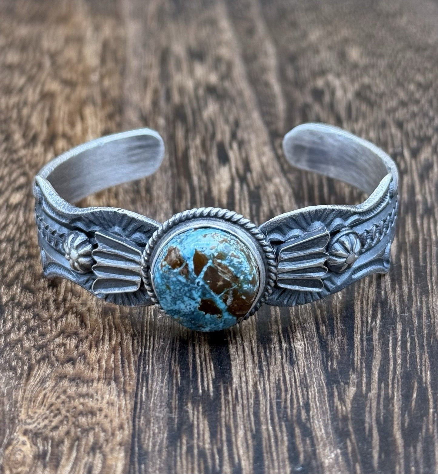 Navajo Handmade Sterling Silver Royston Turquoise Old look Cast Bracelet