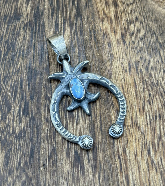 Navajo Handmade Sterling Silver Old Look Golden Hills Turquoise Naja Pendant