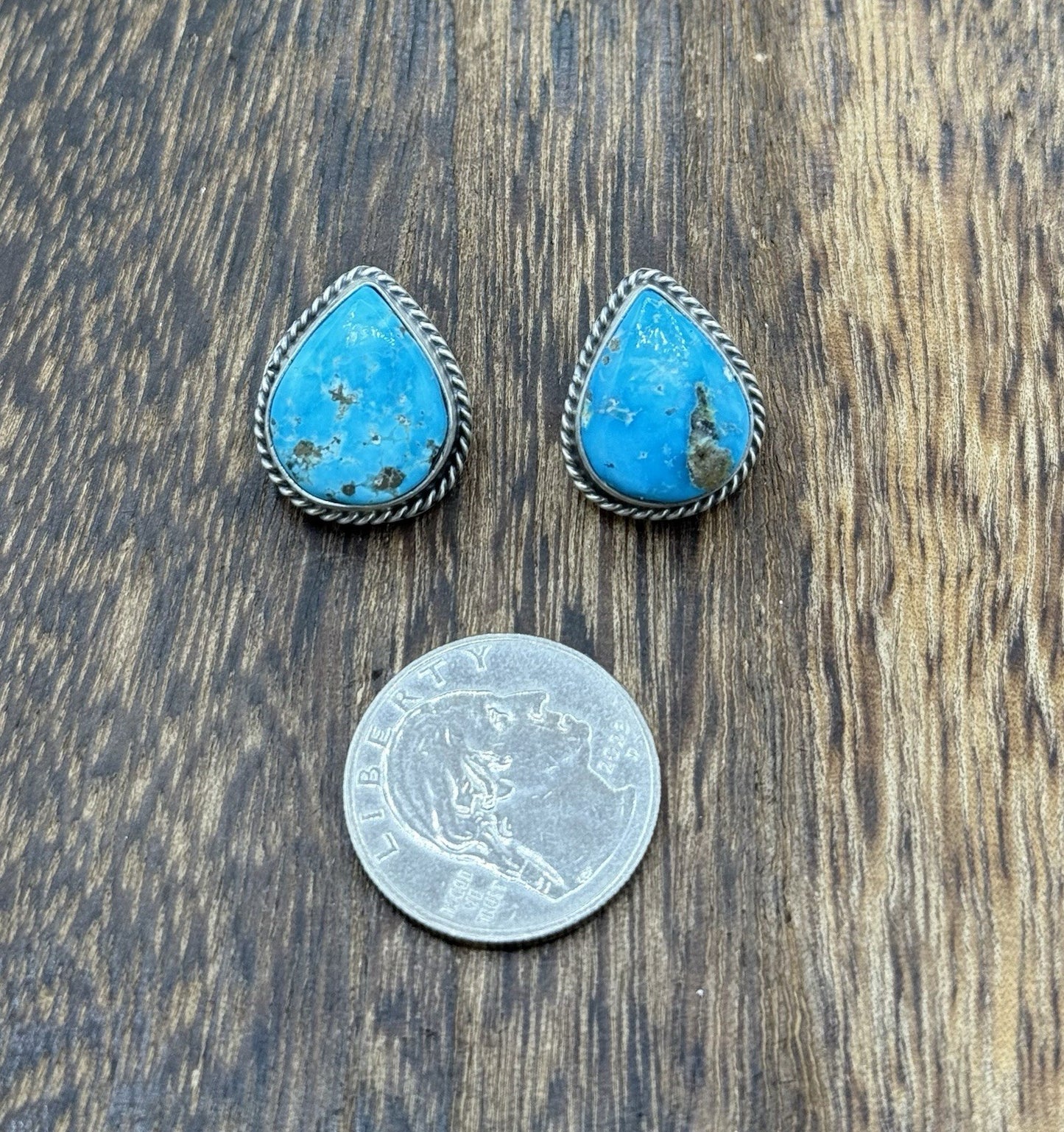 Native Navajo Handmade Sterling Silver Blue Bird Turquoise Post Stud Earrings