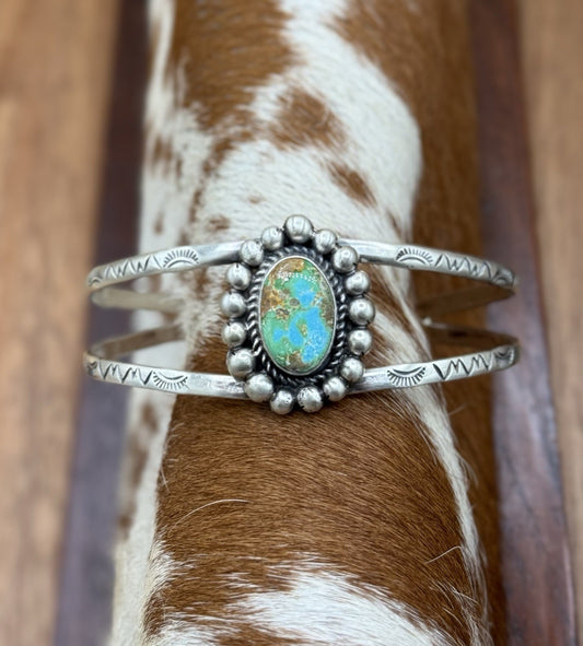 Native Navajo Handmade Sterling Silver Sonoran Gold Turquoise Cuff Bracelet