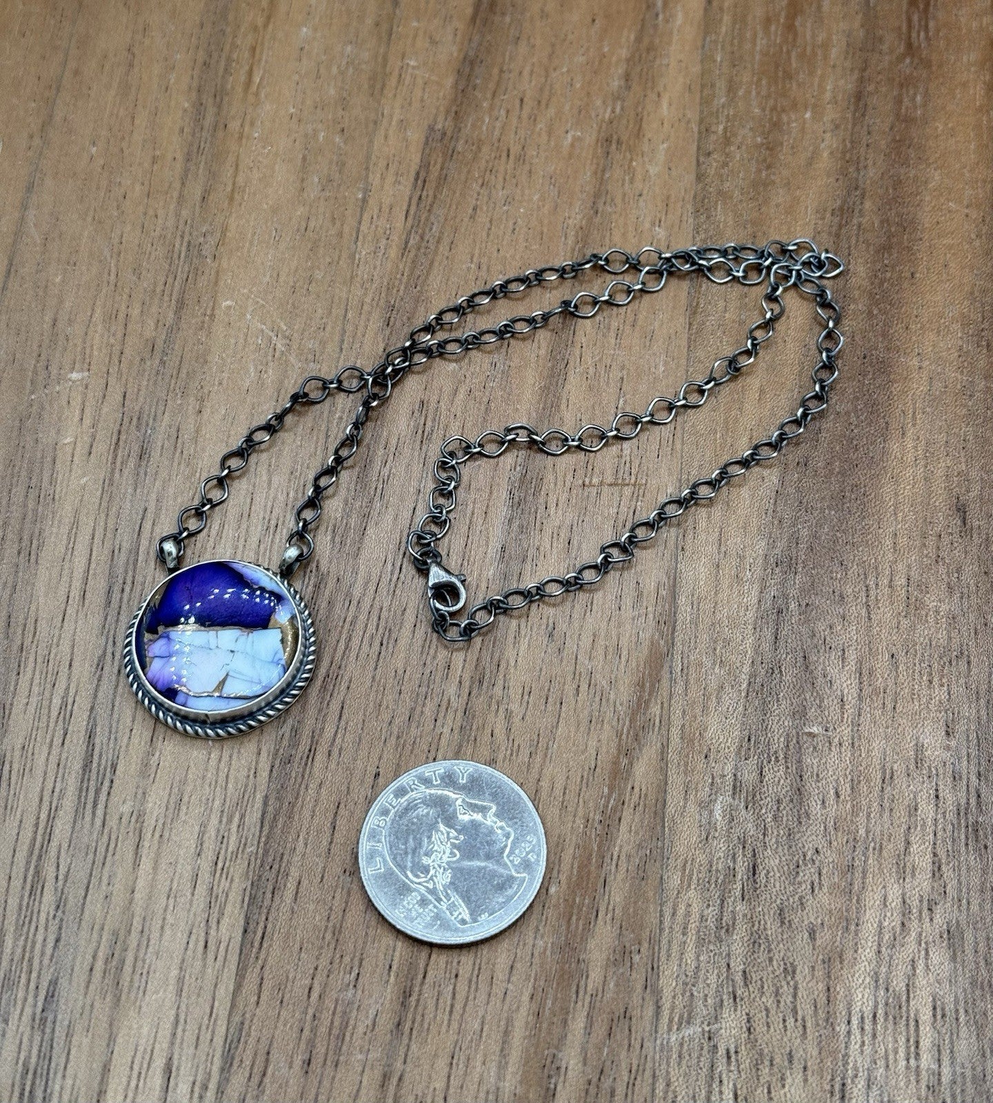 Navajo Handmade Sterling Silver Violet Rose Bar Necklace 18” By Tricia Smith