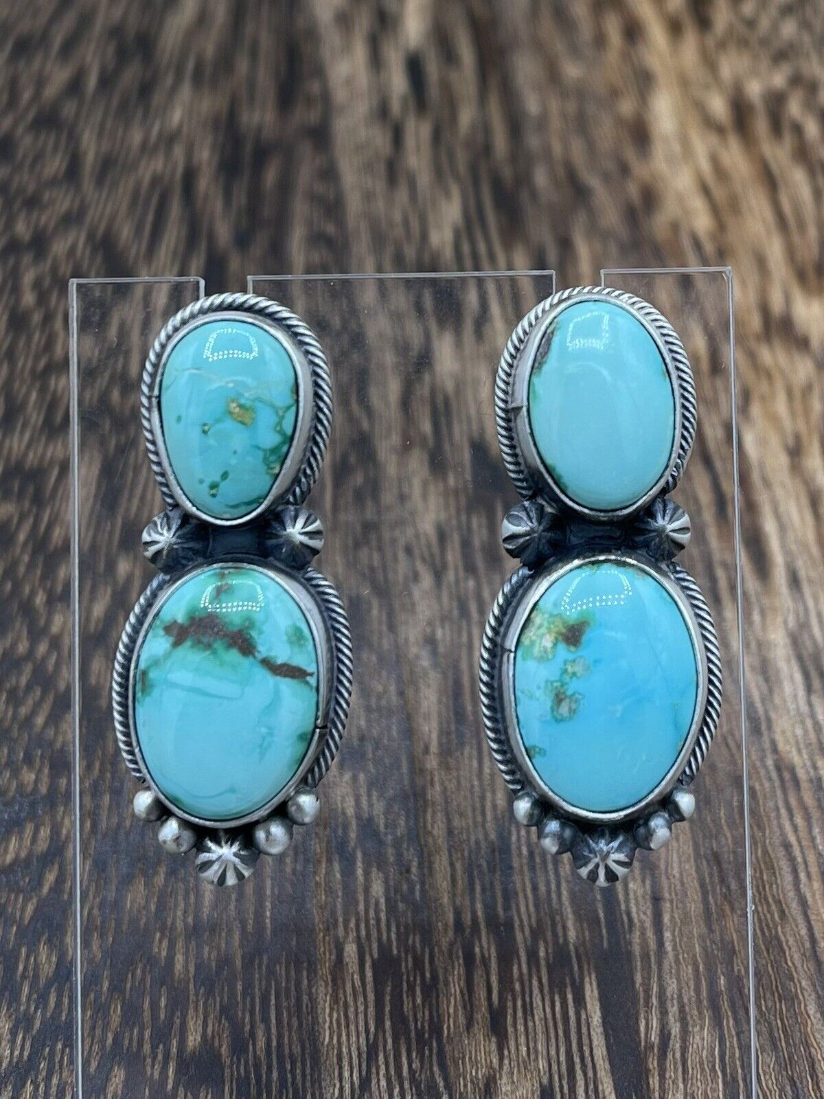 Native American Navajo Handmade Silver Sonoran Bella Turquoise Post Earrings