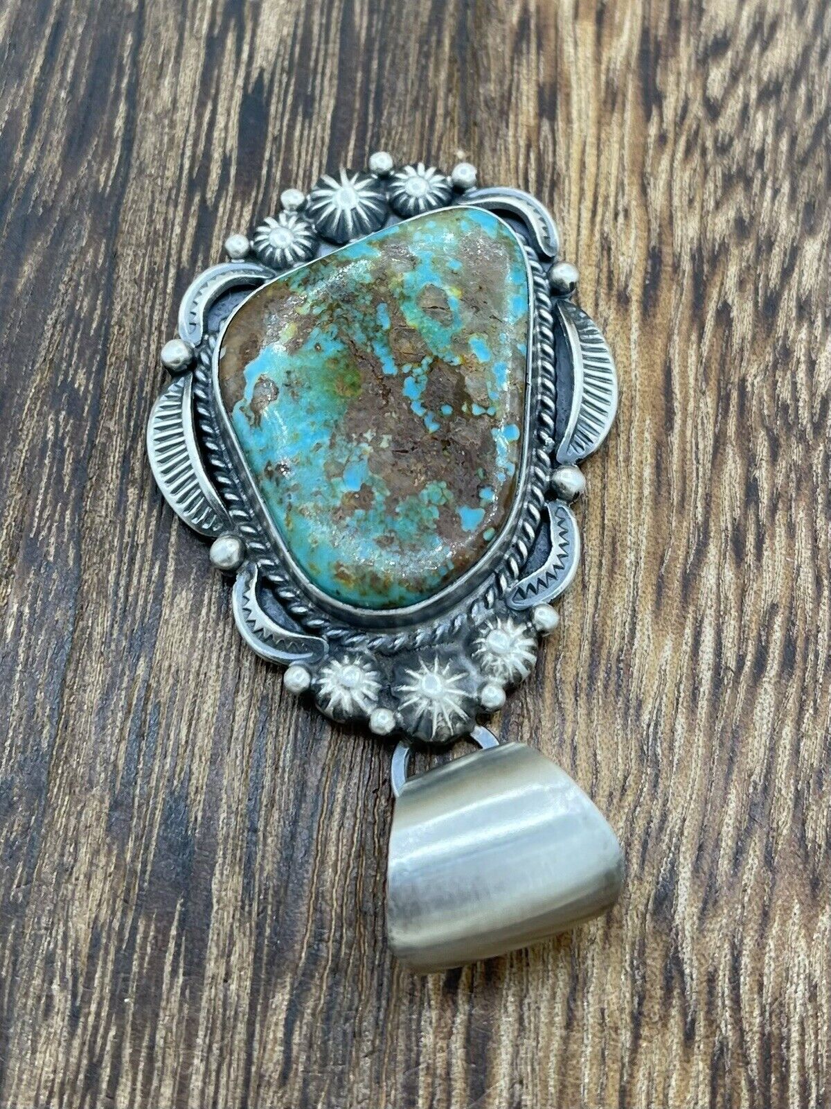 Native American Sterling Silver Navajo Handmade Royston Turquoise Pendant