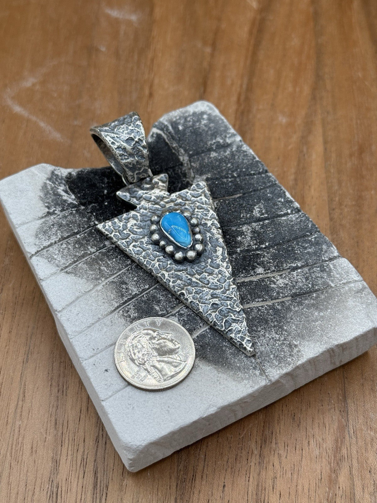 Navajo Silver Blue Ridge Turquoise Arrowhead Pendant Tufa Cast By Merle House