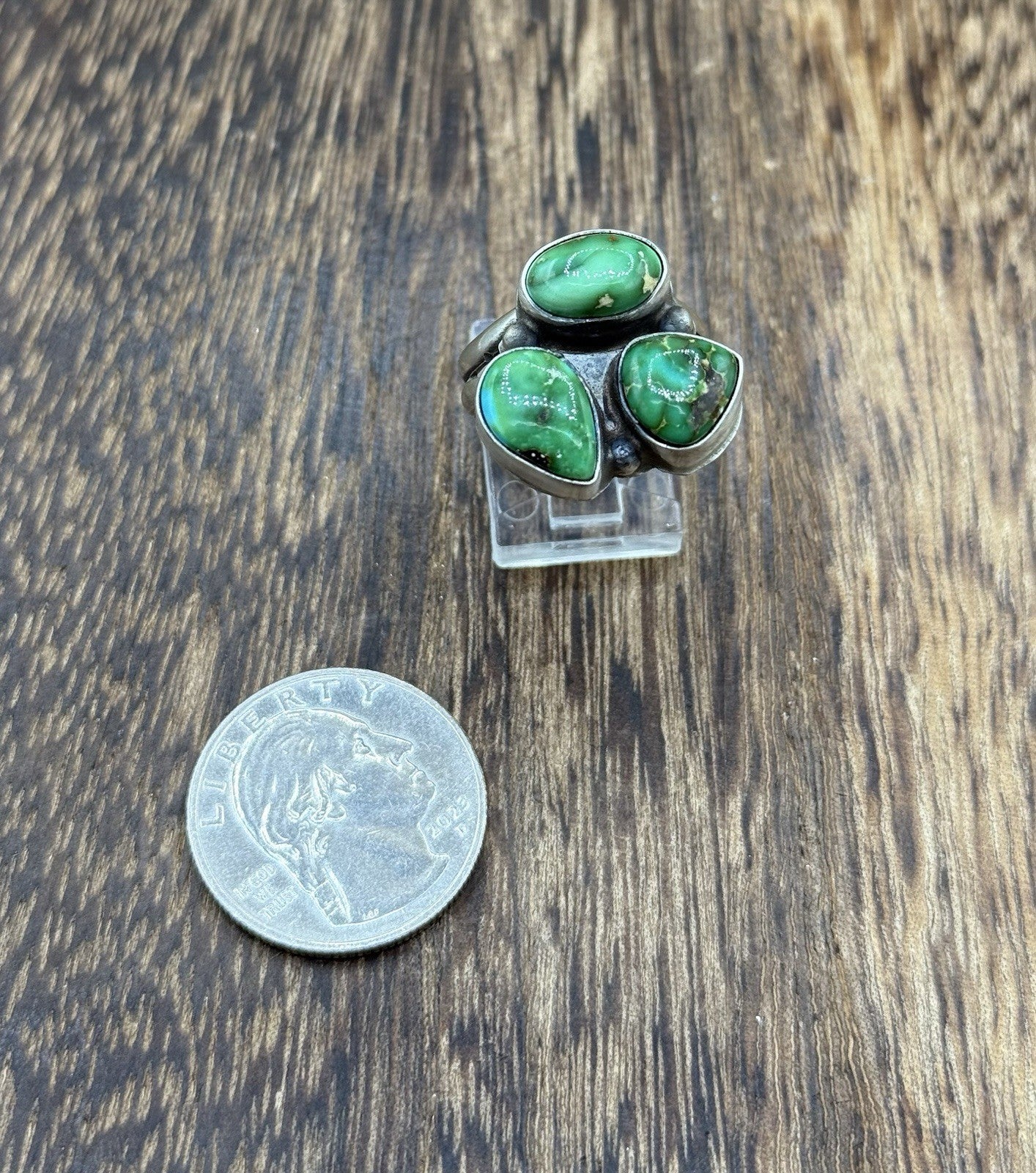 Navajo Handmade Sterling Silver Sonoran Gold Turquoise Cluster Ring Size 8