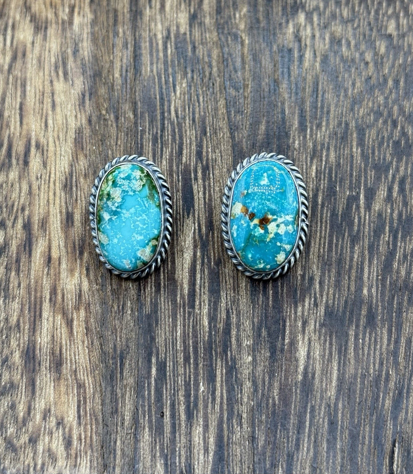 Navajo Handmade Sterling Silver Sonoran Gold Turquoise Post Stud Earrings