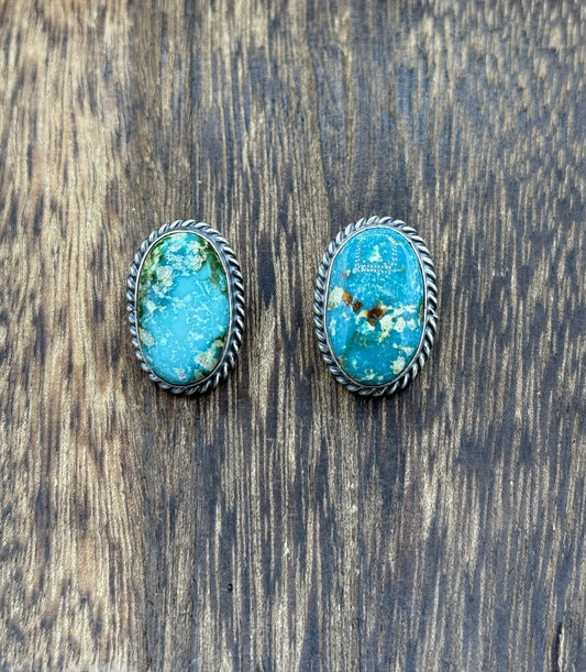 Navajo Handmade Sterling Silver Sonoran Gold Turquoise Post Stud Earrings
