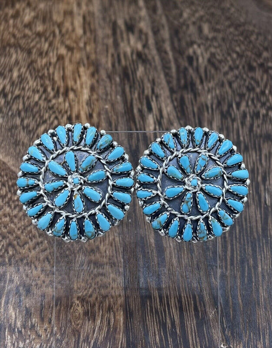 Native American Navajo Handmade Sterling Silver Turquoise Cluster Post earrings