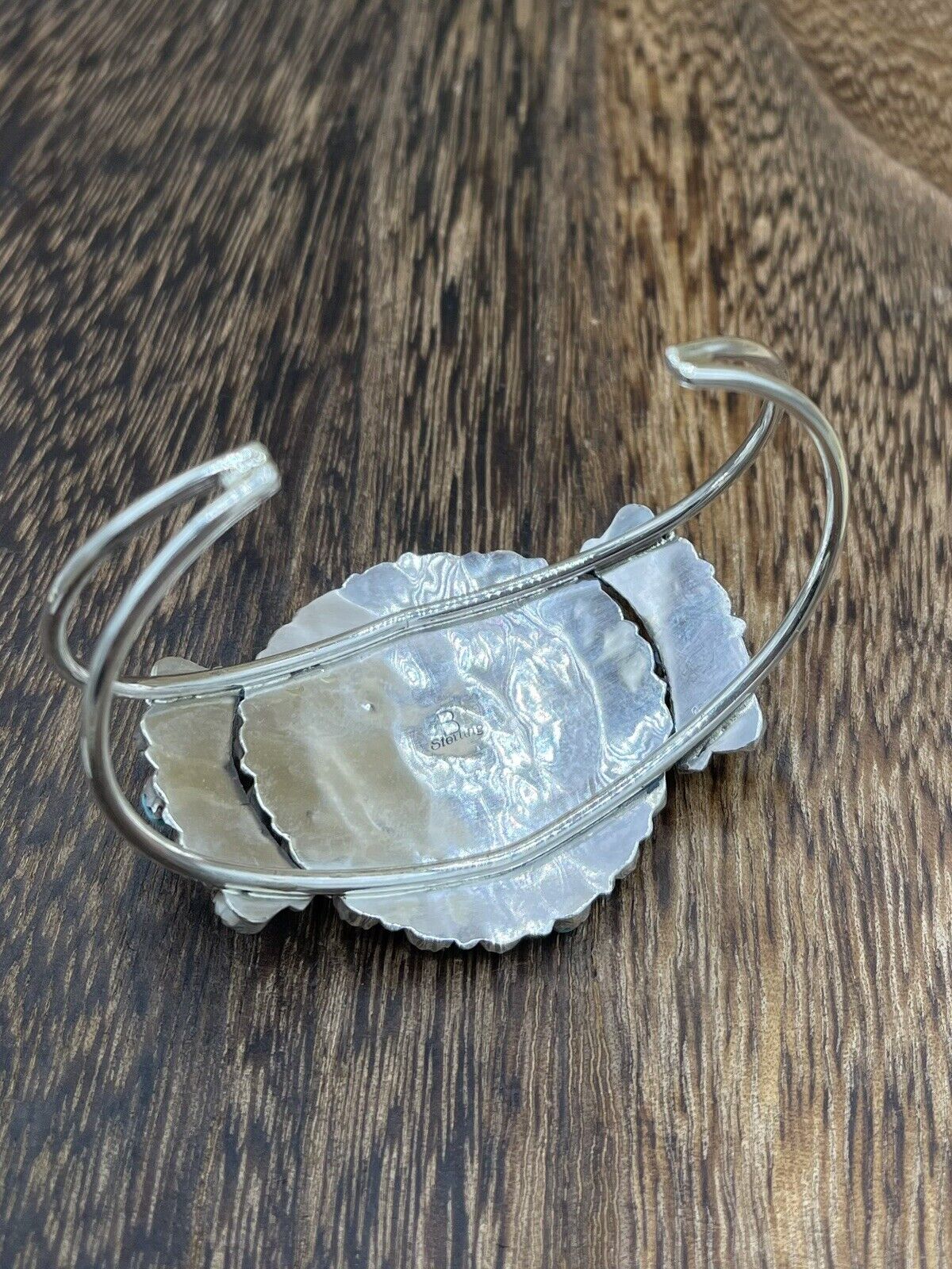 Native American Navajo Handmade Sterling Silver Turquoise Cluster Cuff Bracelet