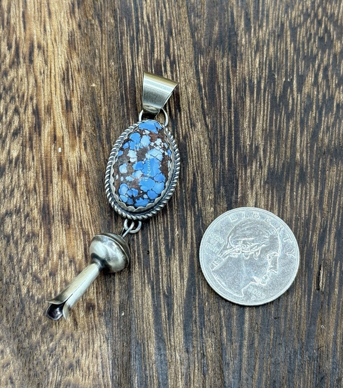 Navajo Handmade Sterling Silver Golden Hills Turquoise Dangle Blossom Pendant