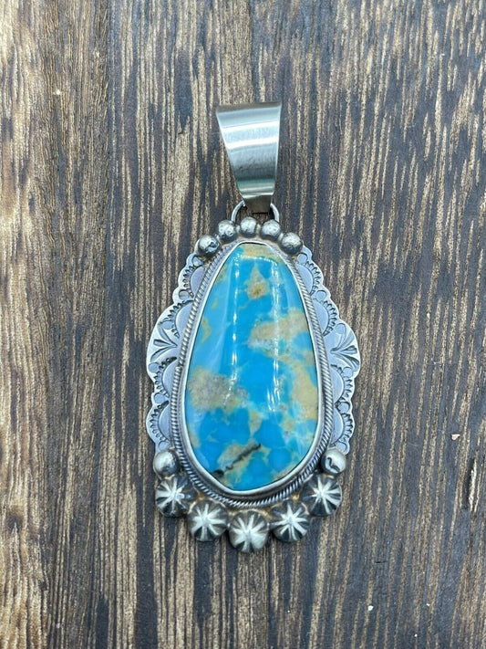 Native American Sterling Silver Navajo Handmade Turquoise Pendant - Betta Lee