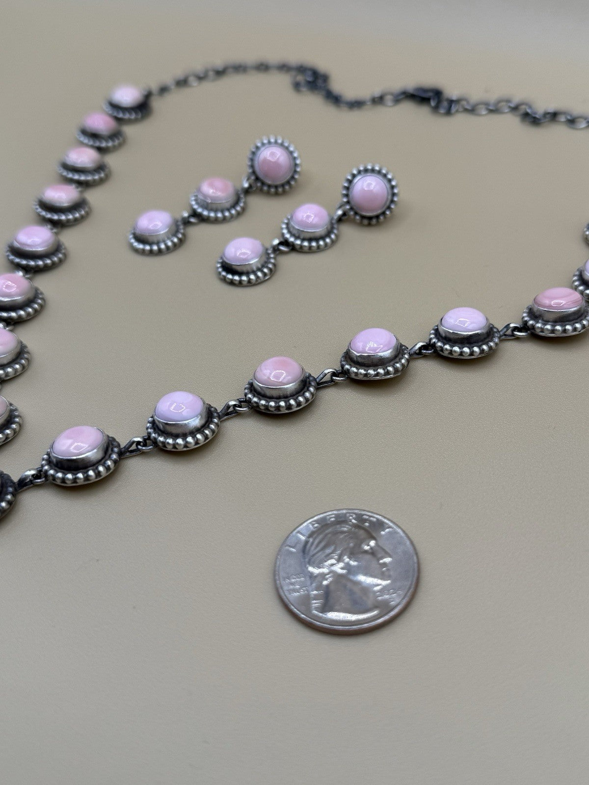 Navajo Handmade Sterling Silver Pink Conch Lariat Dangle Necklace Super Long