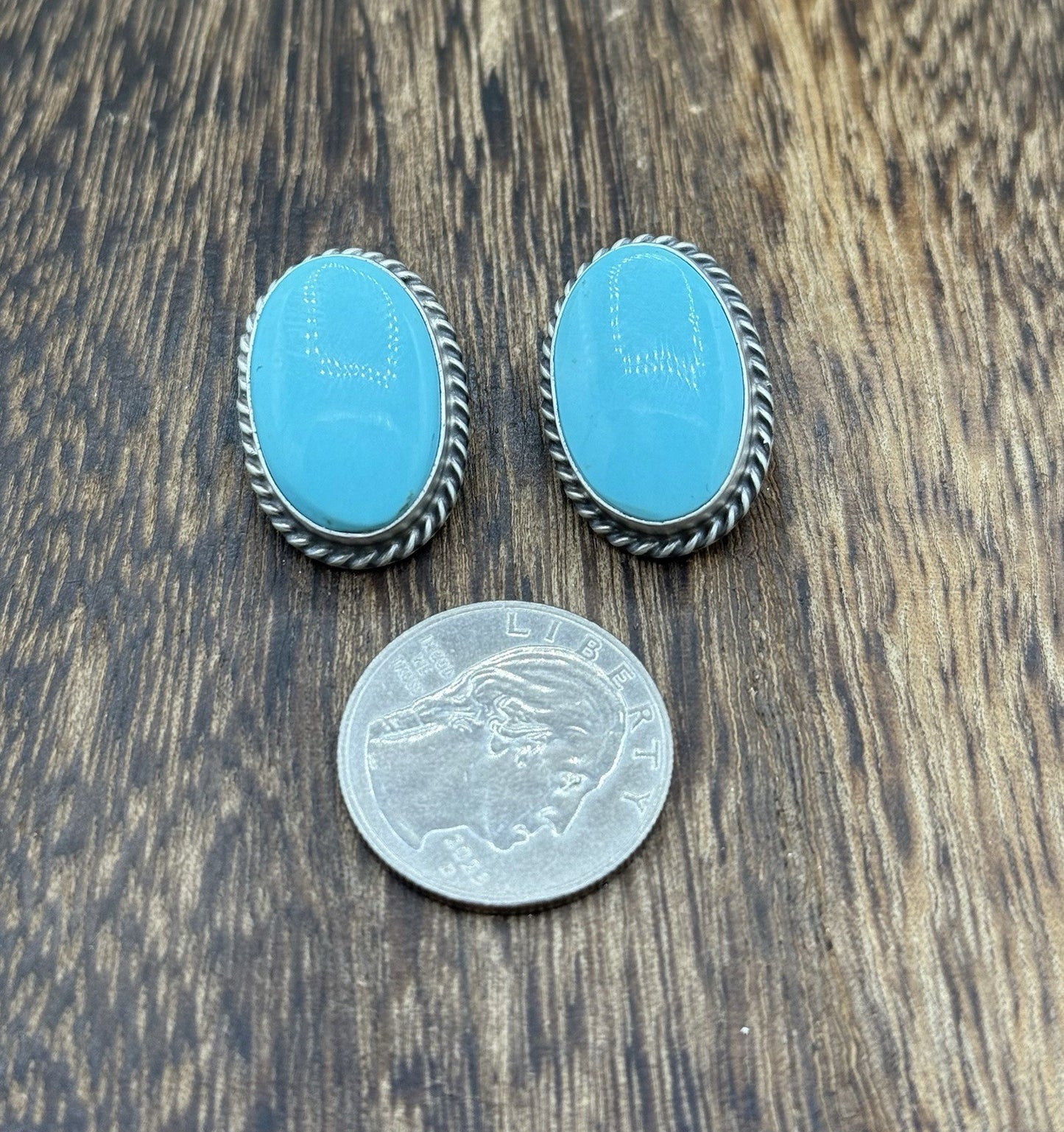 Native Navajo Handmade Sterling Silver Kingman Turquoise Post Stud Earrings