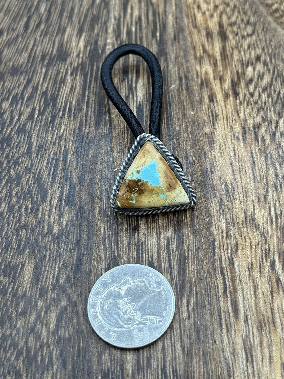 Native American Navajo Handmade Sterling Silver Boulder Turquoise Hair Tie