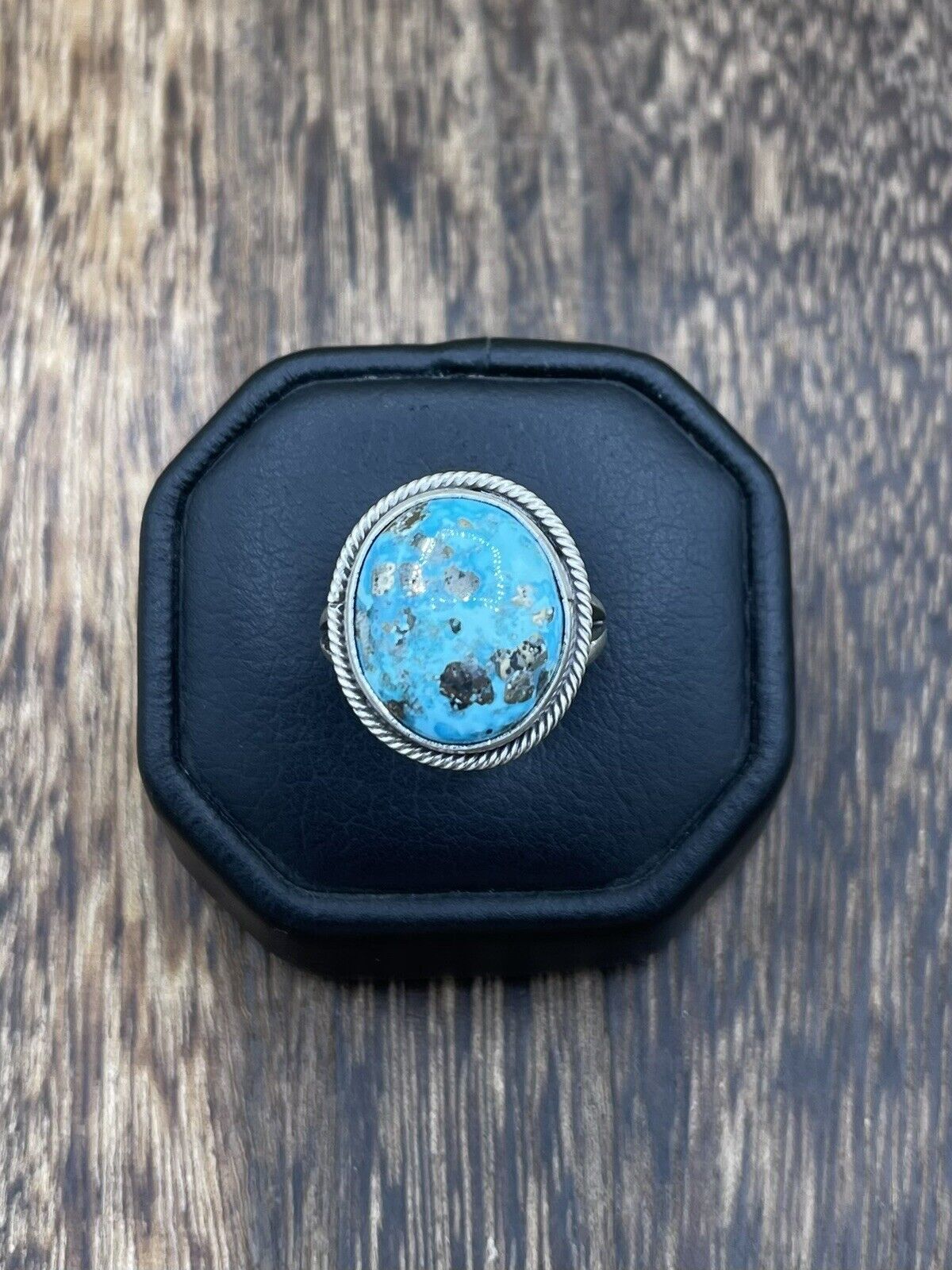 Native American Navajo Handmade Silver Kingman Turquoise Old Look Ring Size 7.5