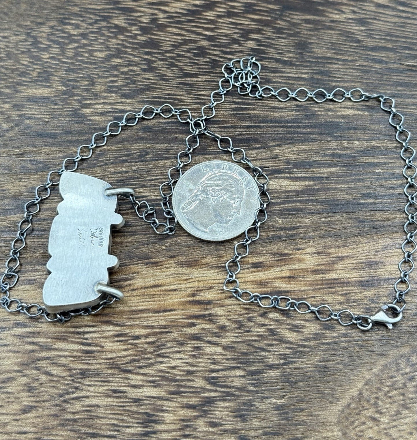 Navajo Handmade Sterling Silver Purple Spiny Oyster Cluster Bar Necklace 18”