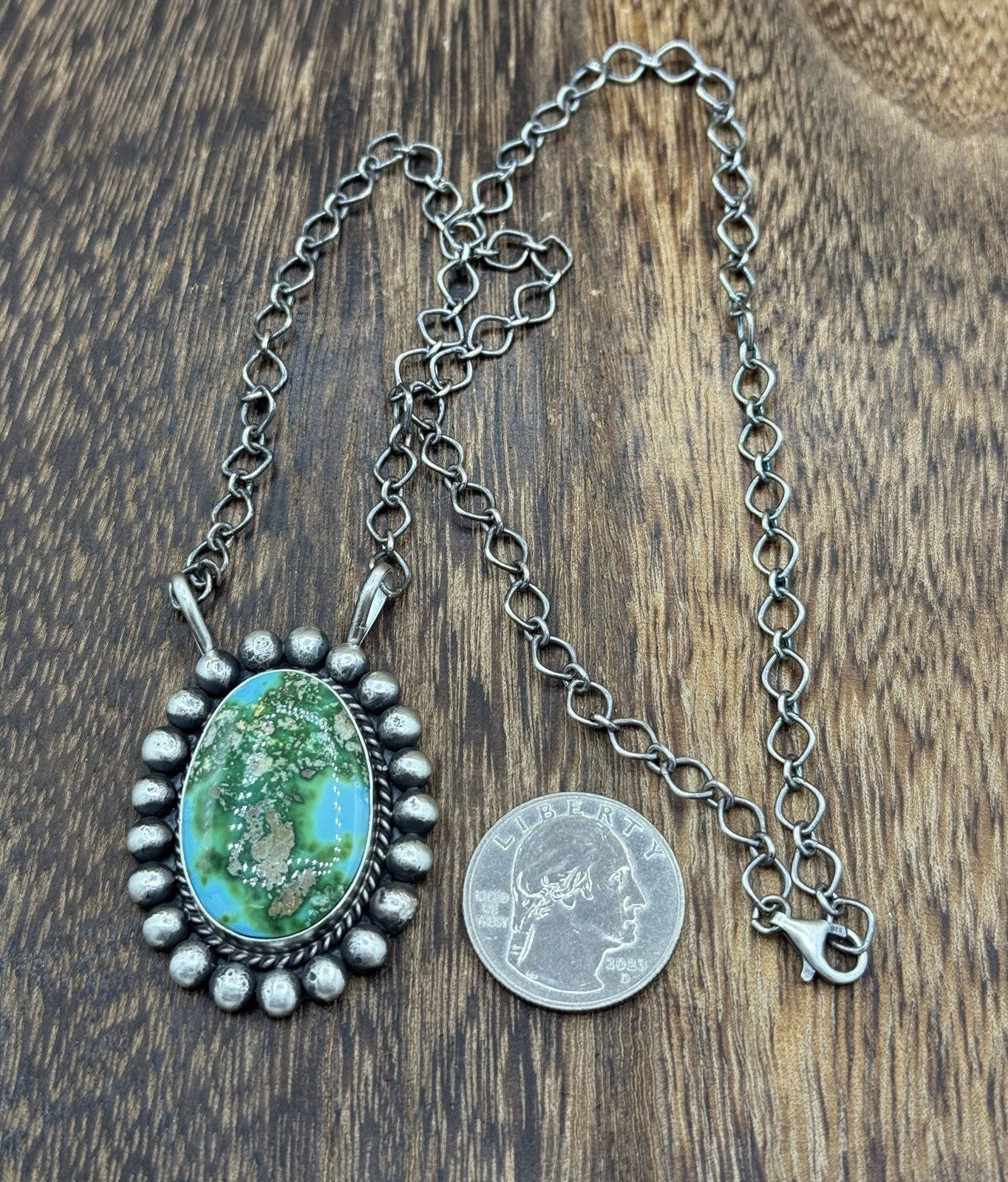 Native Navajo Handmade Sterling Silver Sonoran Gold Turquoise Necklace 18” Large