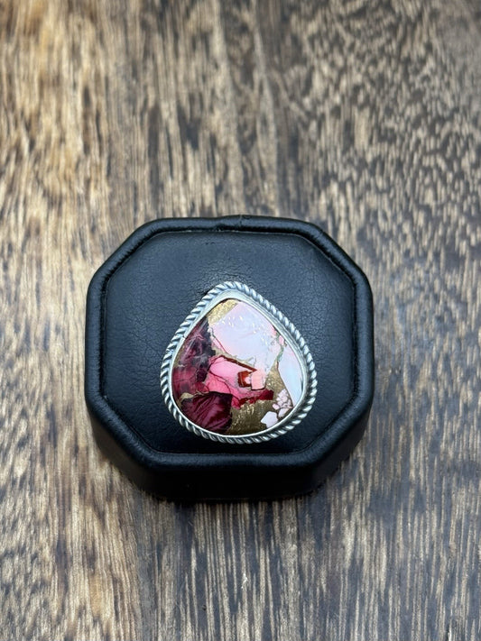 Navajo Handmade Sterling Silver Dahlia Rose Adjustable Ring  Size 7 To 10