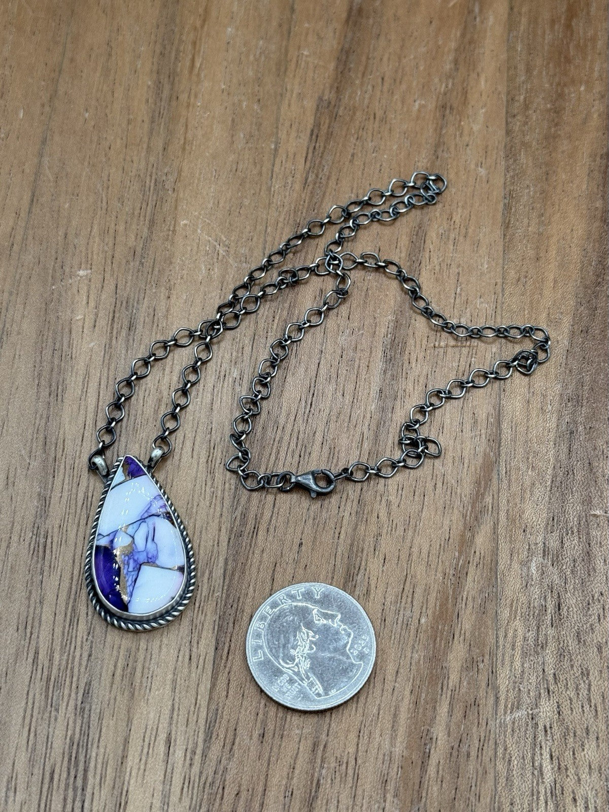 Navajo Handmade Sterling Silver Violet Rose Bar Necklace 18” By Tricia Smith