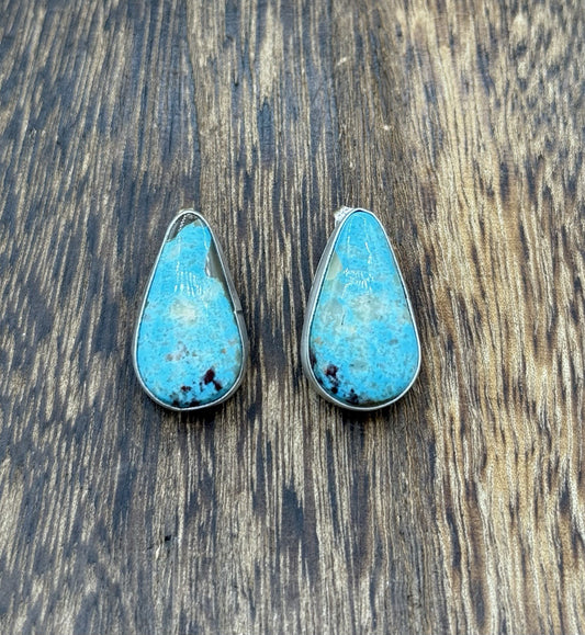 Native Navajo Handmade Sterling Silver Blue Glacier Turquoise Post Stud Earrings
