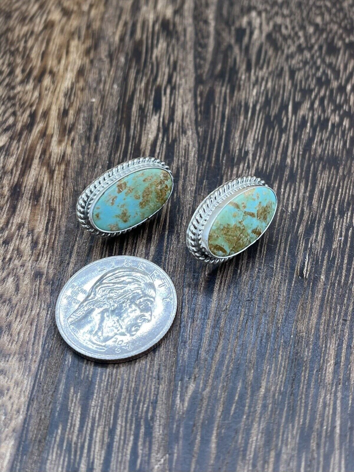 Navajo Handmade Sterling Silver Sonoran Turquoise Post Stud Earrings Byron Begay