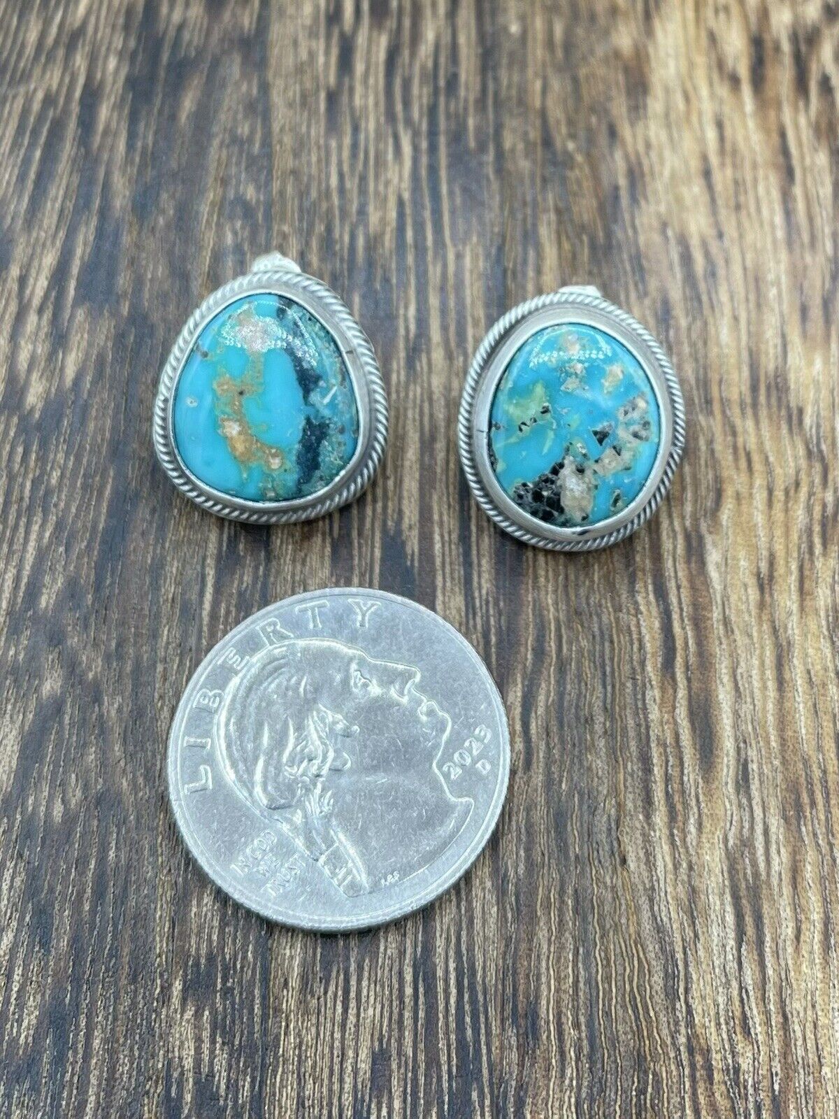 Native American Navajo Handmade Silver Thunder MT. Turquoise Post Stud Earrings