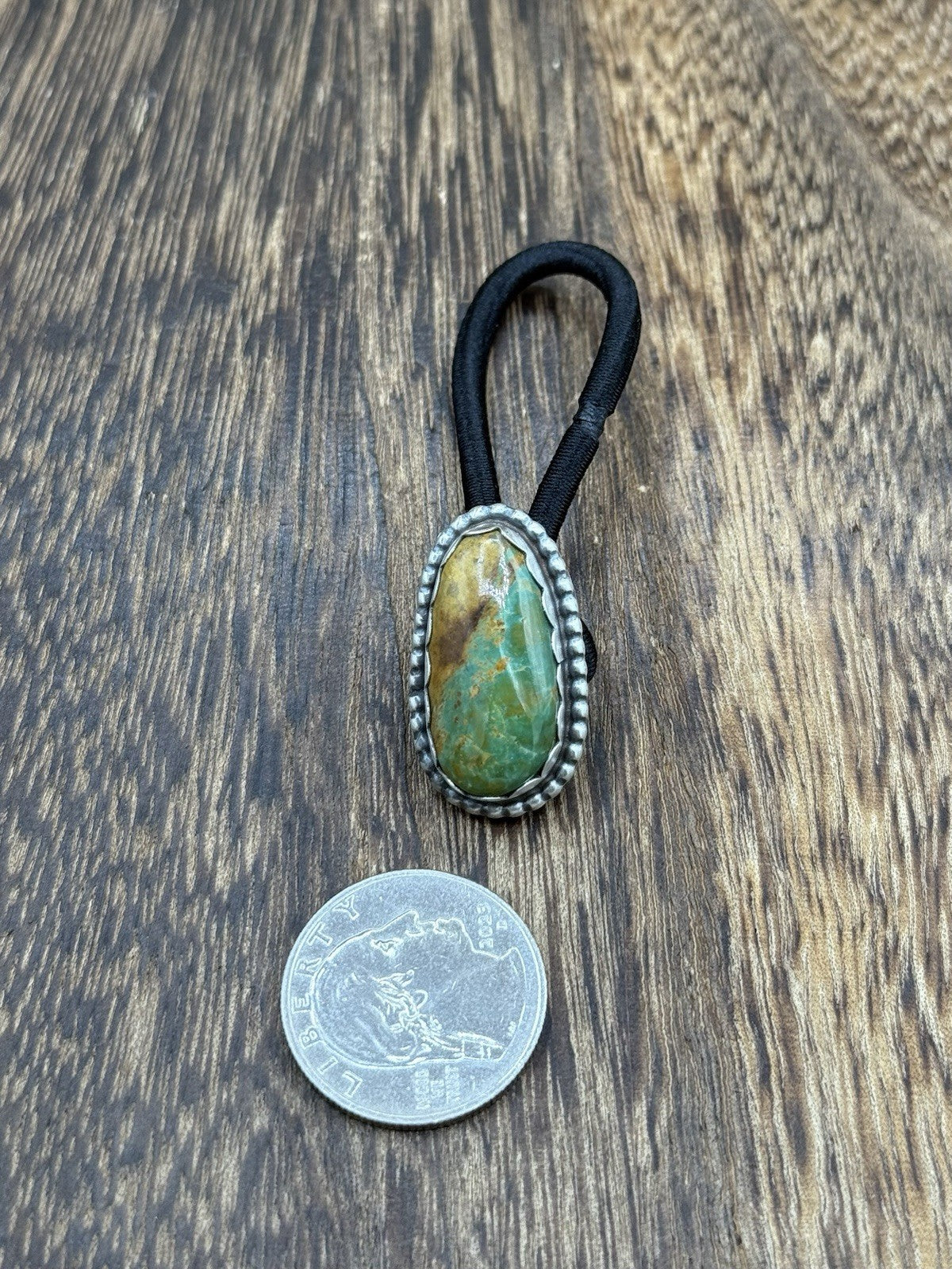 Native American Navajo Handmade Sterling Silver Kingman Turquoise Hair Tie