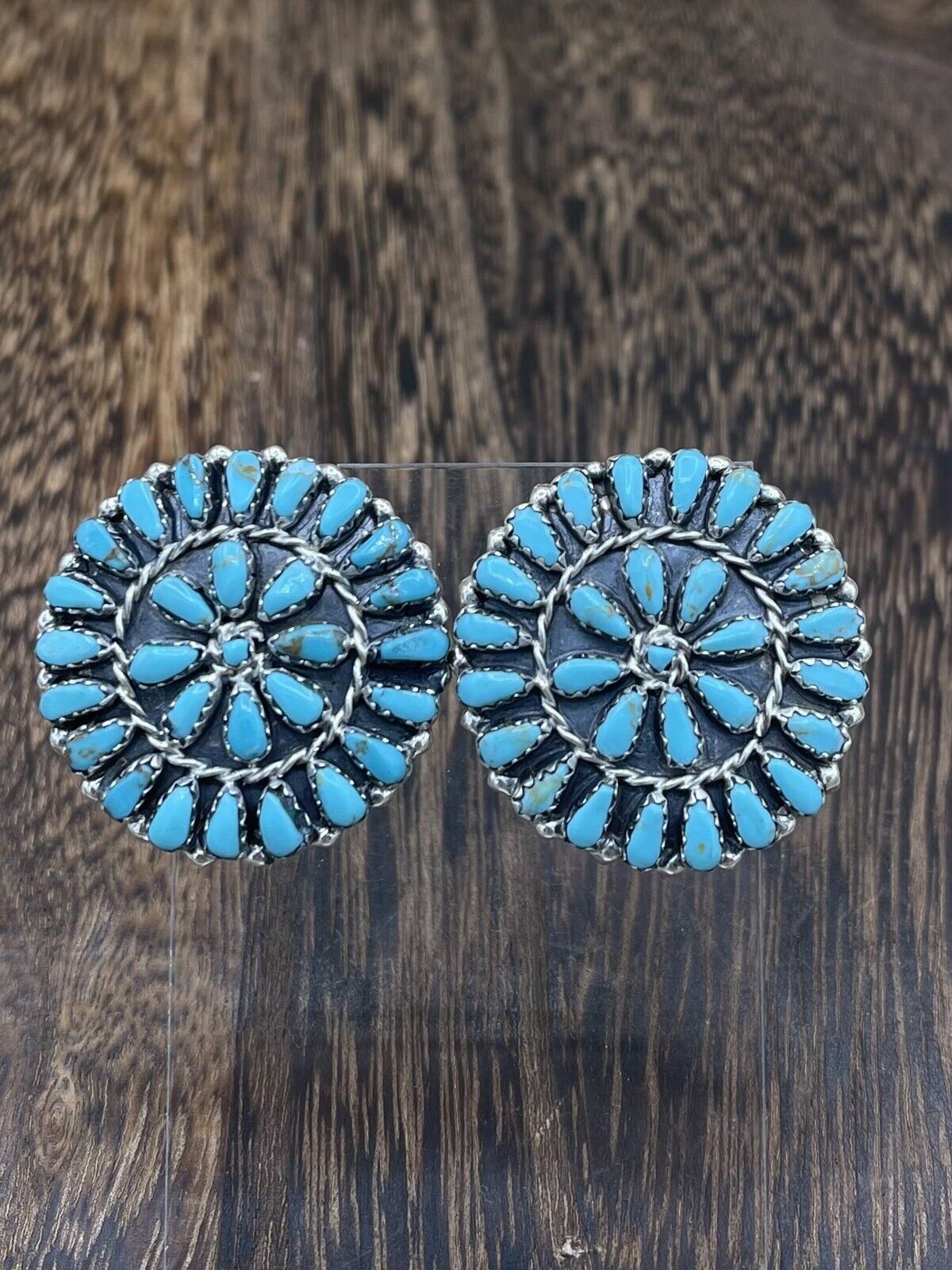 Native American Navajo Handmade Sterling Silver Turquoise Cluster Post earrings