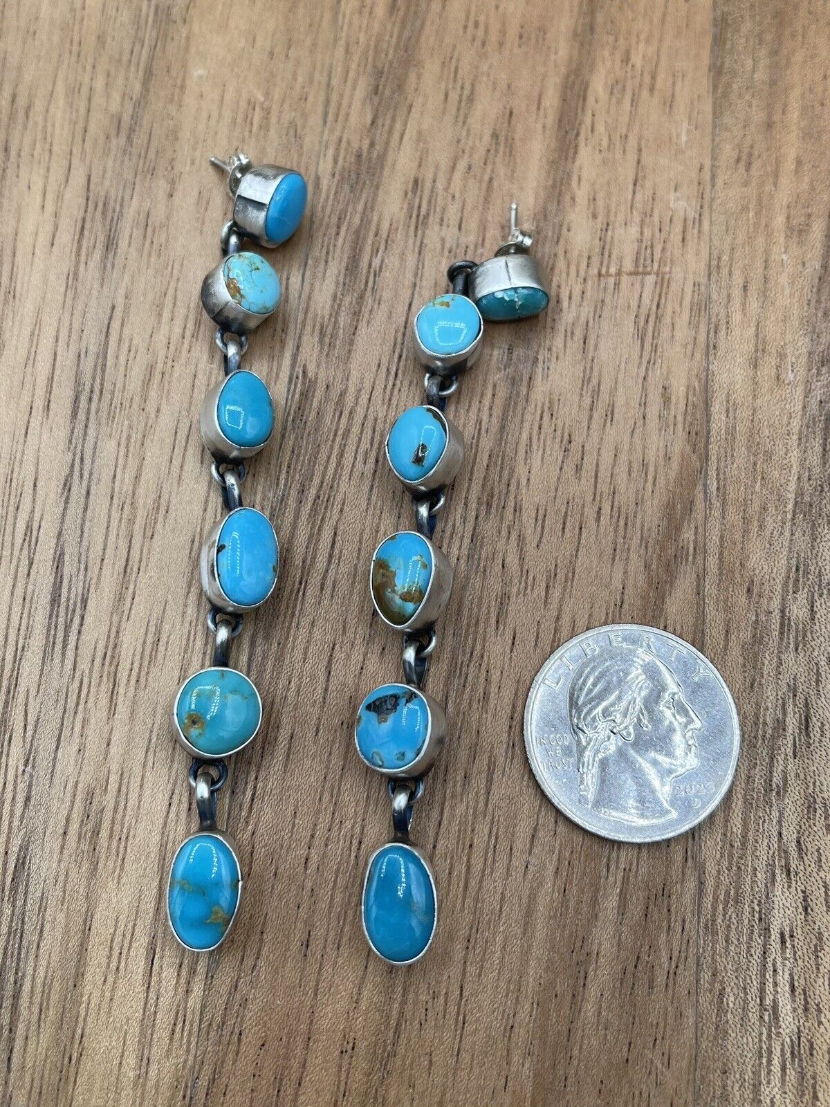 Native American Sterling Silver Navajo Handmade Turquoise Post Dangle Earrings