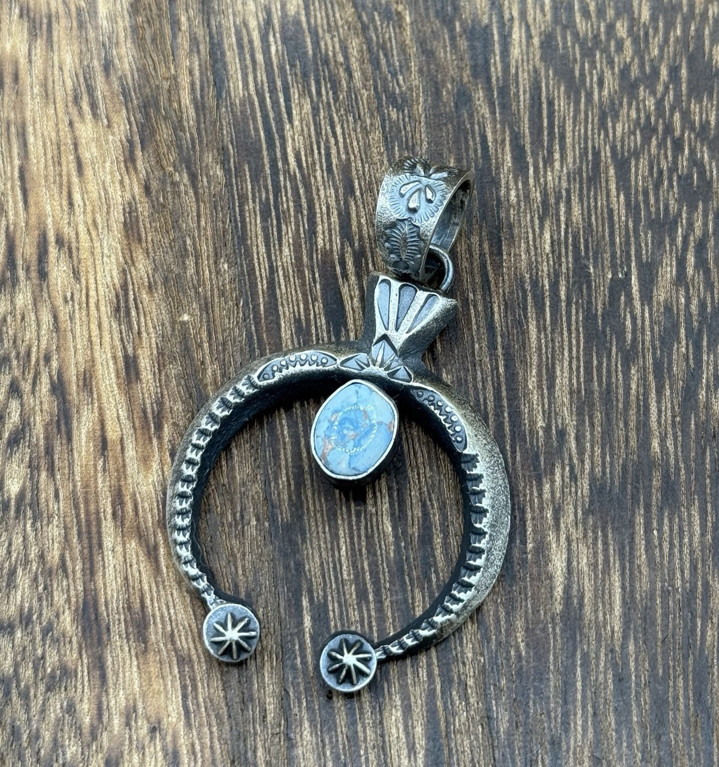 Navajo Handmade Sterling Silver Golden Hills Turquoise Naja Pendant Kevin Billah