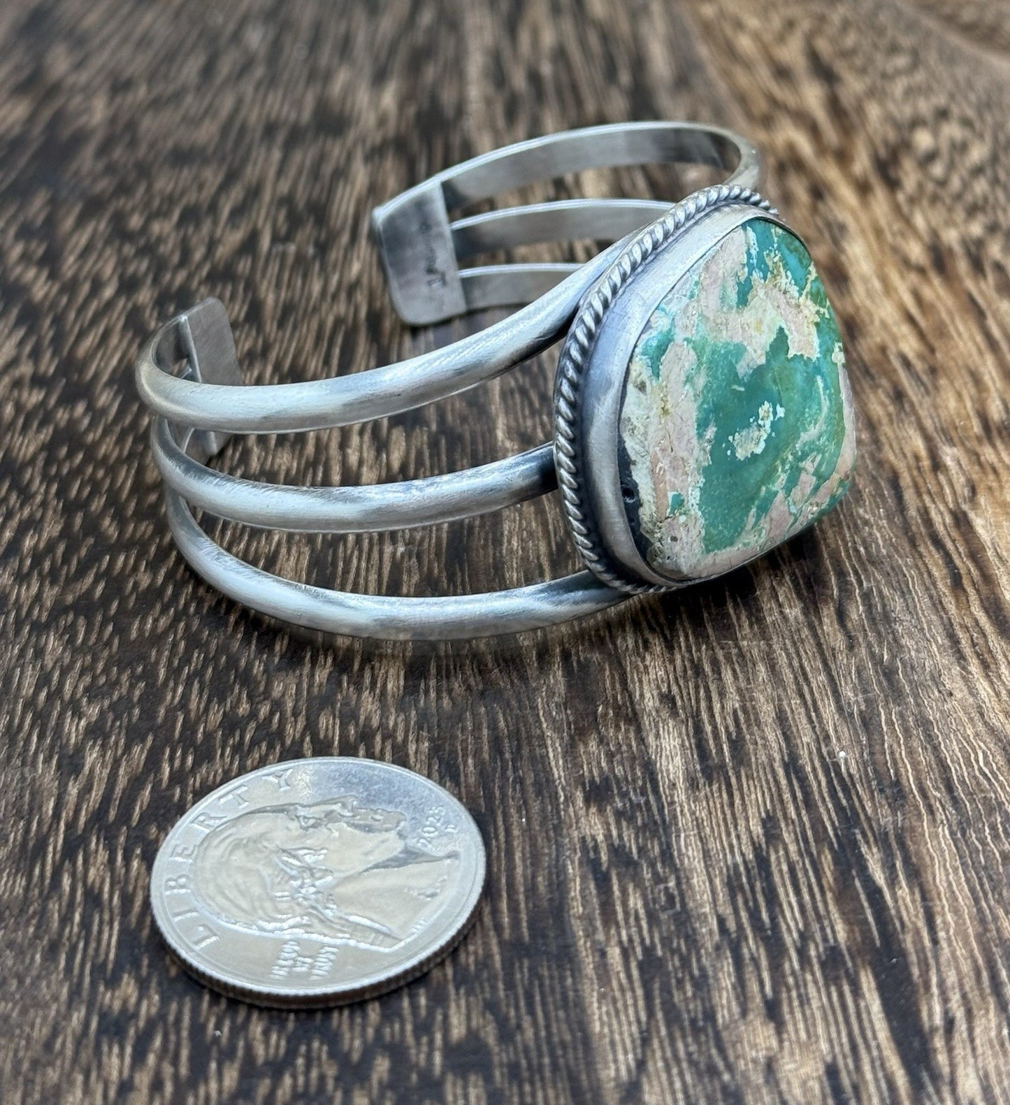 Native American Navajo Handmade Sterling Silver Royston Turquoise Cuff Bracelet