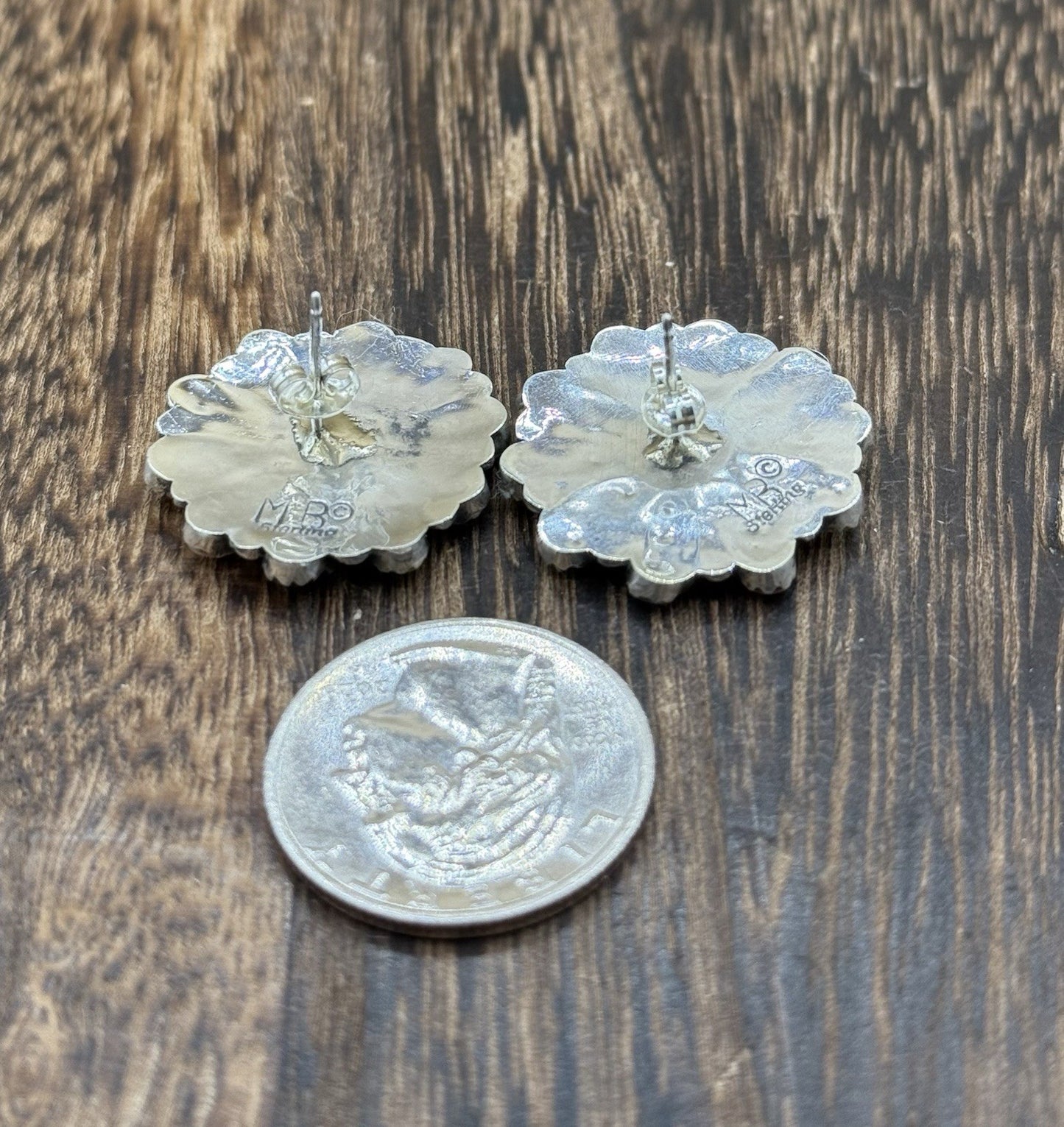 Native American Navajo Handmade Sterling Silver Multicolor Cluster Stud Earrings