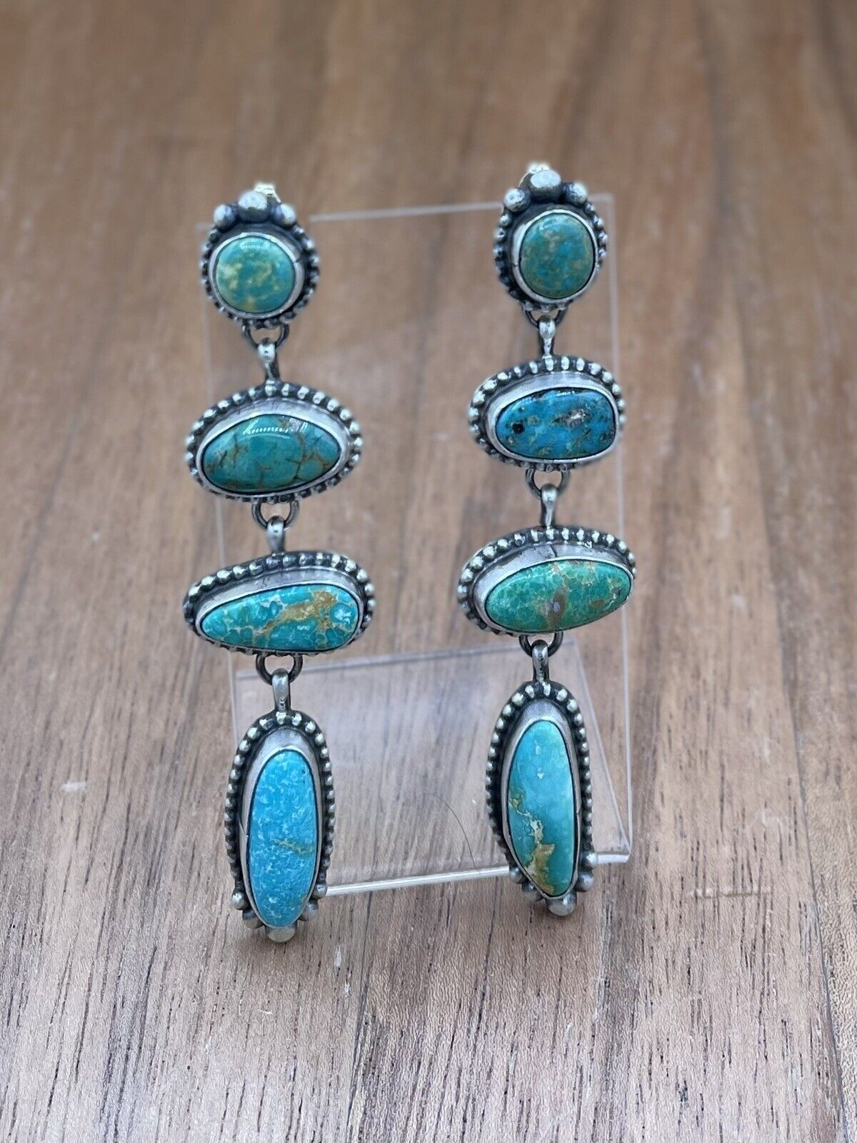 Native American Navajo Handmade Silver Sonoran Turquoise Post Dangle Earrings