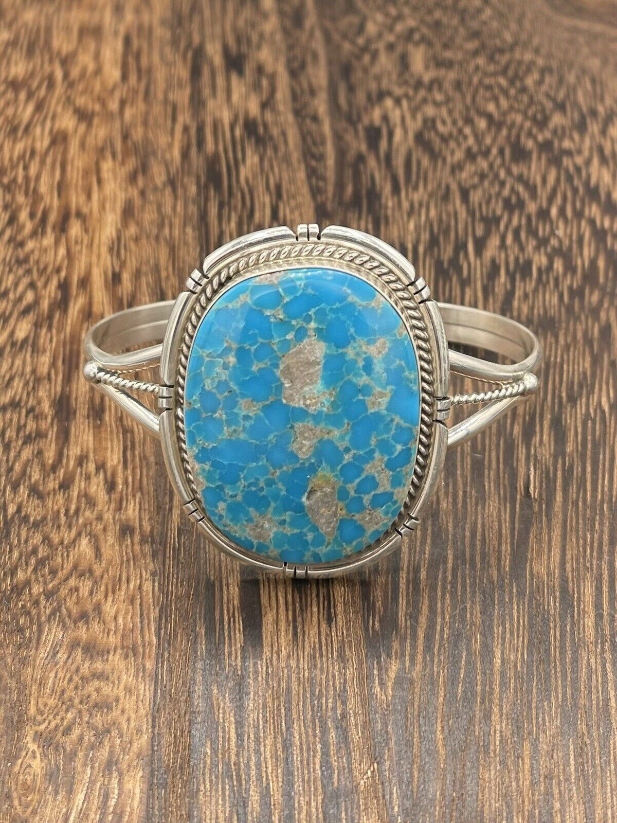 Native American Sterling Silver Navajo Handmade Kingman Turquoise Cuff Bracelet