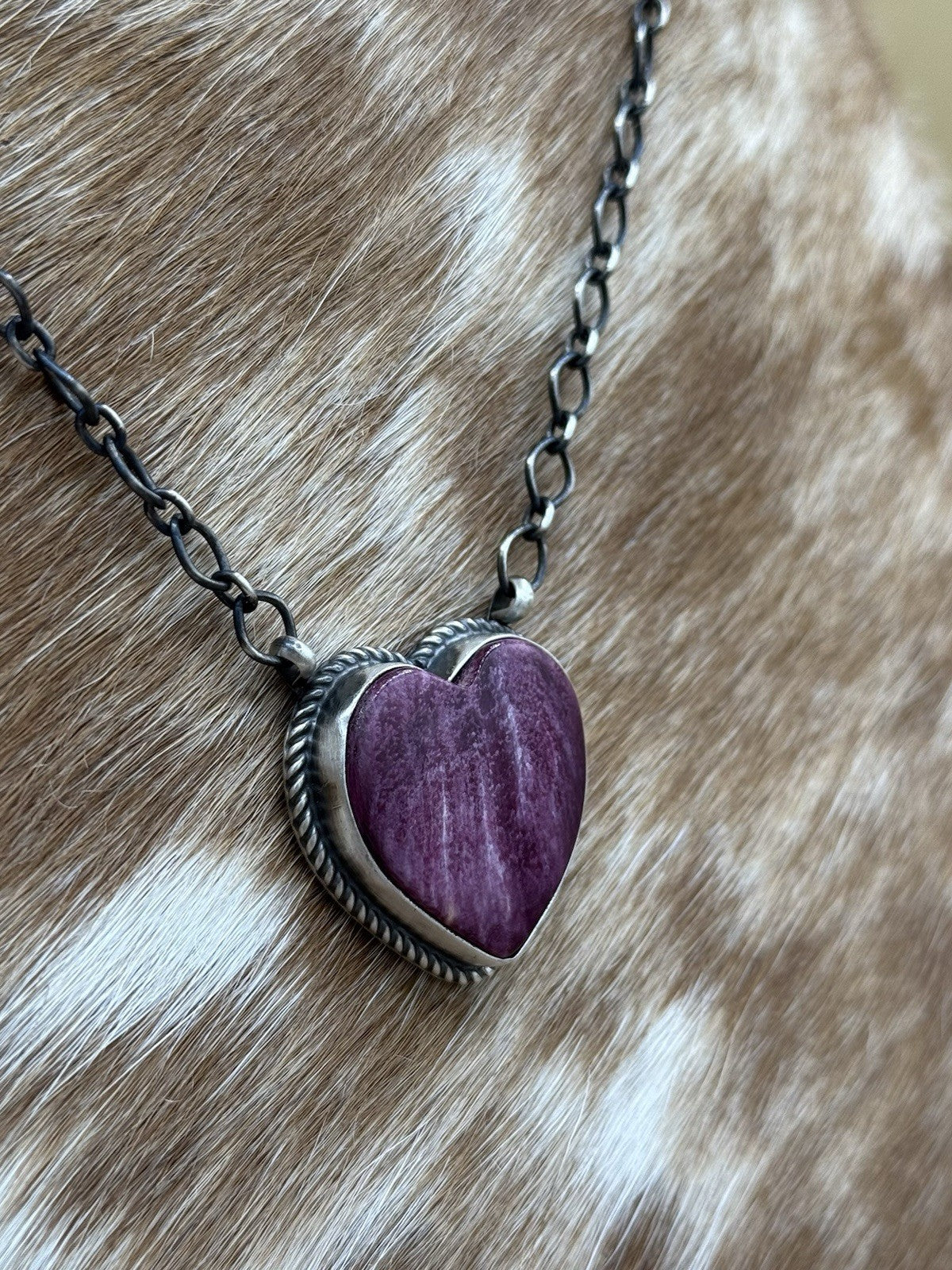 Navajo Handmade Sterling Silver Purple Spiny Oyster Necklace 18” By Tricia Smith