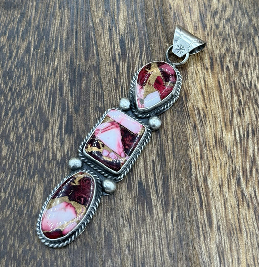 Native Navajo Handmade Sterling Silver Dahlia Rose Drop Pendant