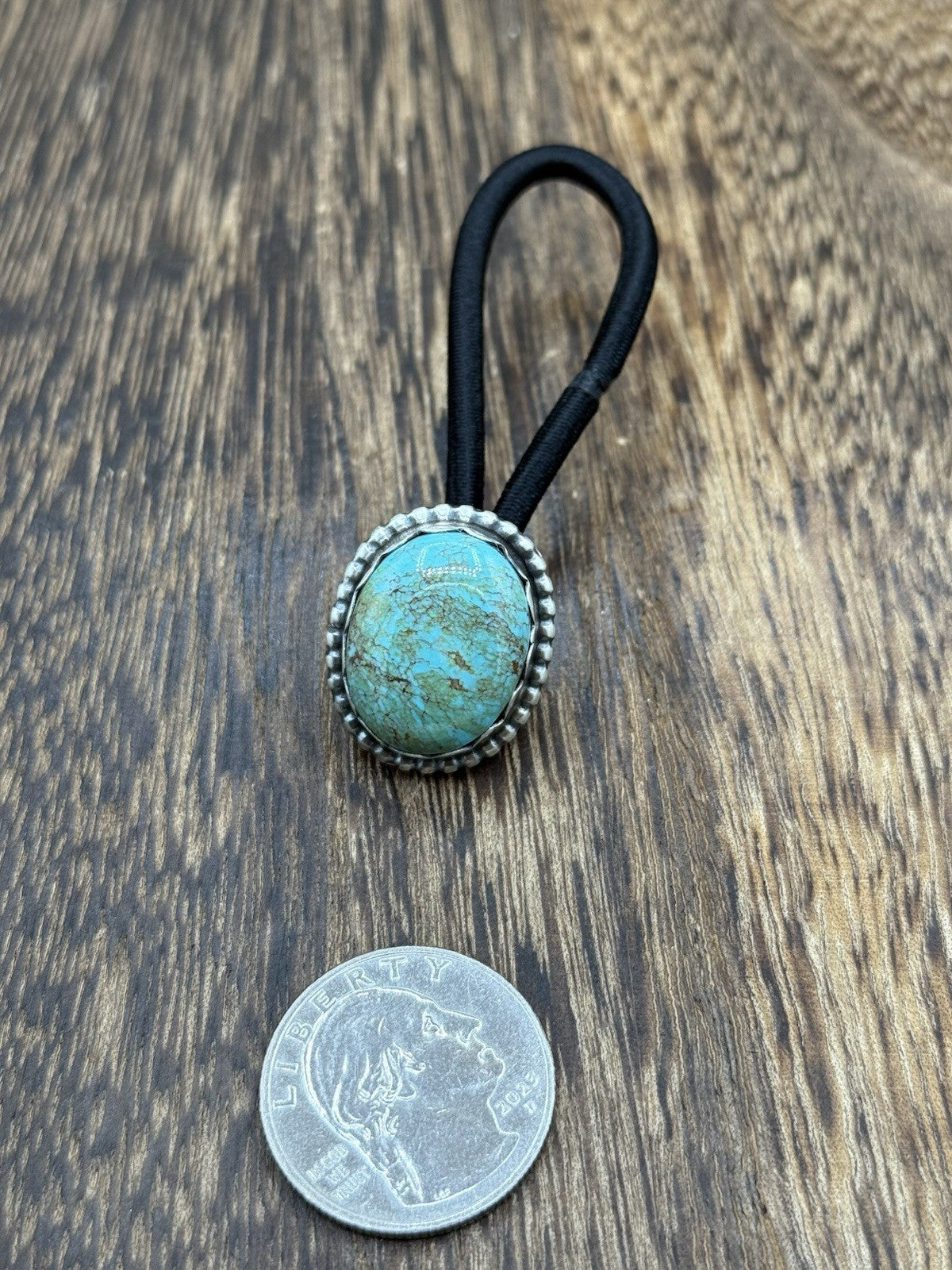 Native American Navajo Handmade Sterling Silver Blue Glacier Turquoise Hair Tie