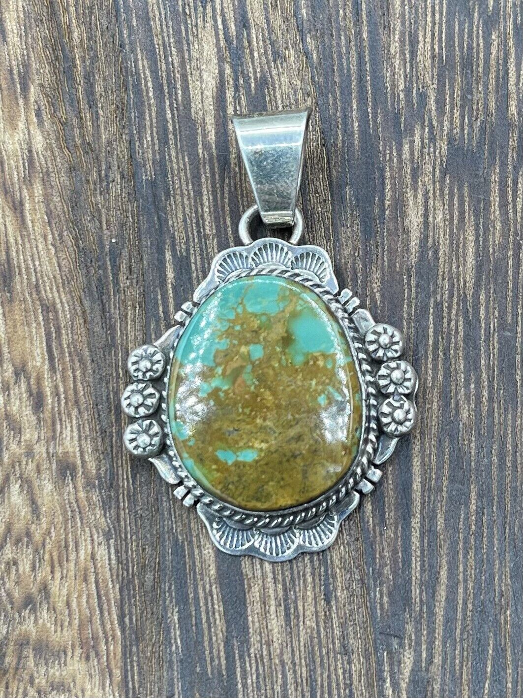 Native American Sterling Silver Navajo Handmade Natural Turquoise Pendant