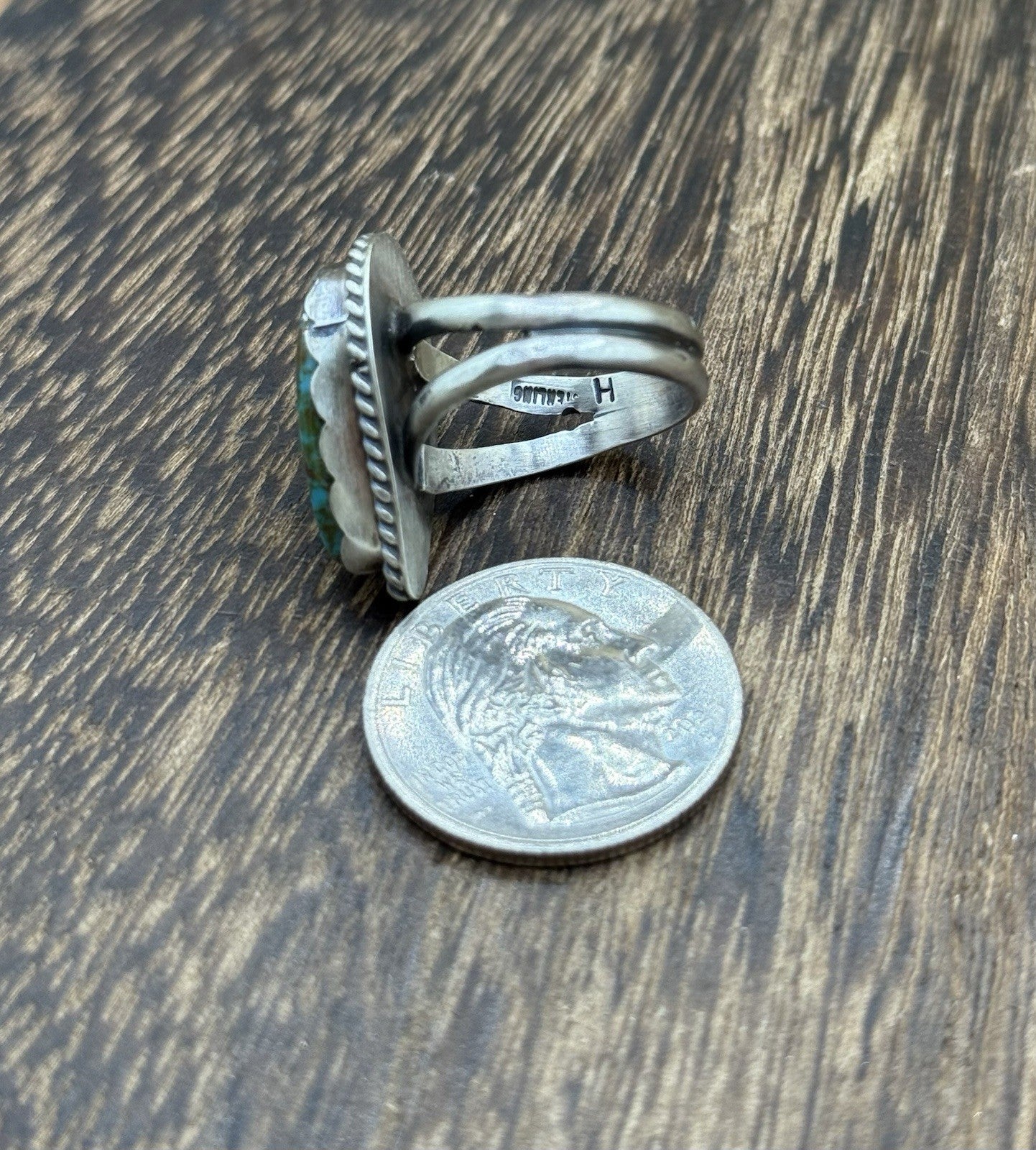 Native American Navajo Handmade Sterling Silver Royston Turquoise Ring Size 8