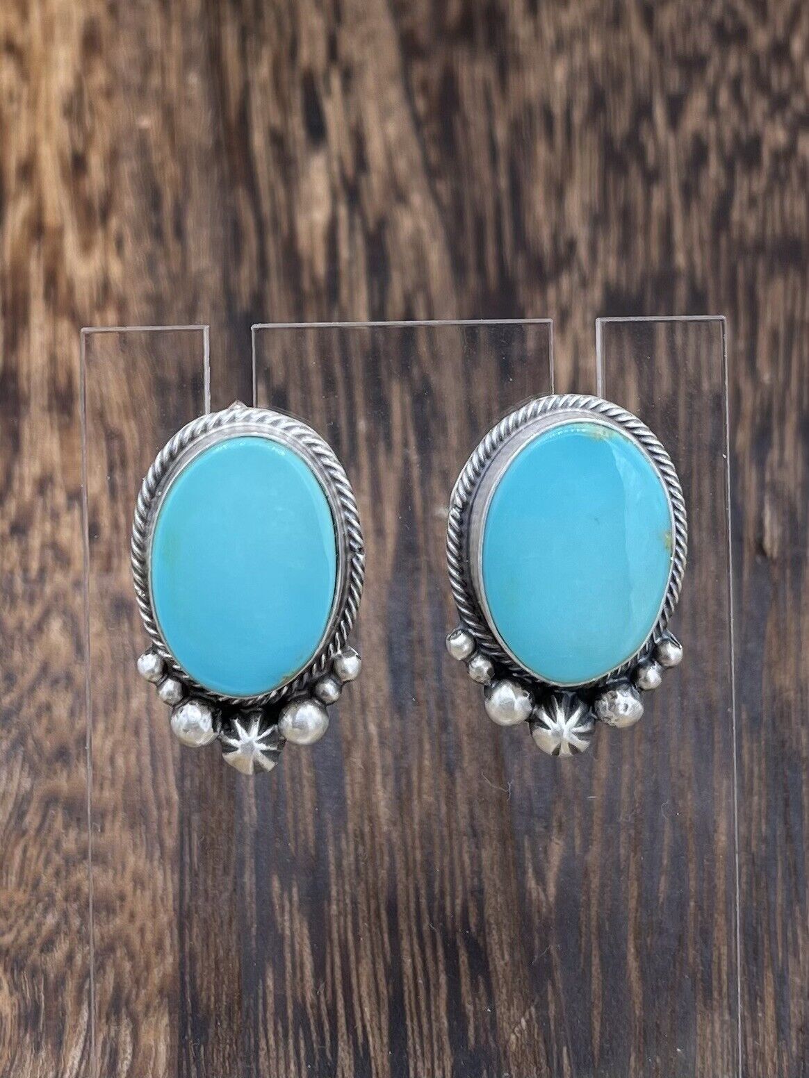 Native American Sterling Silver Navajo Handmade Turquoise Post Stud Earrings